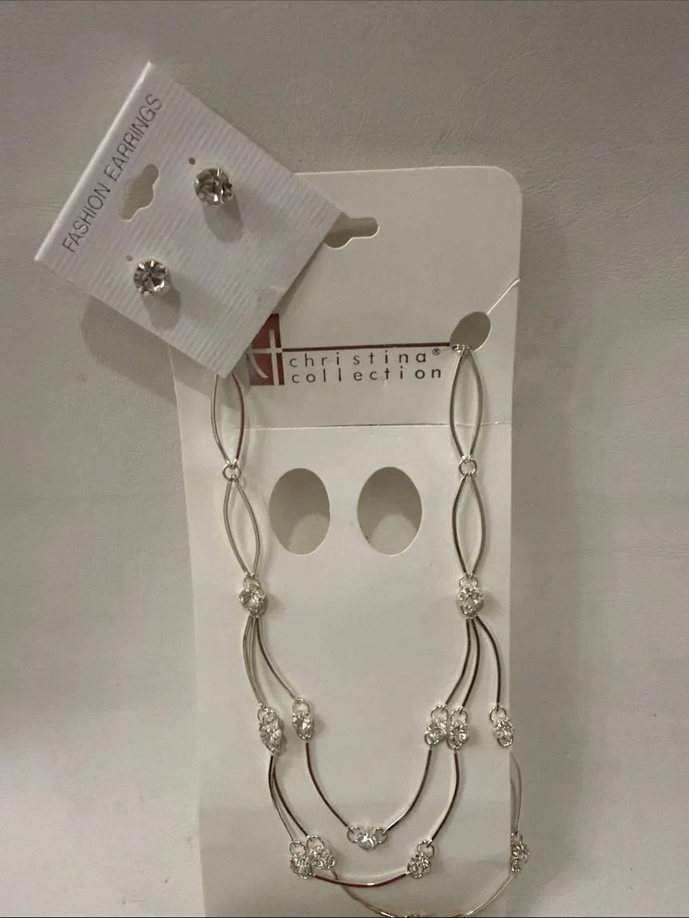 Christina Silver Multi-Strand Adjustable Necklace & Stud Earrings Crystal Accent